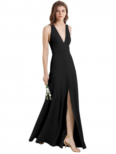 Discount Sleek Halter V-Neck Long A-Line Stretch Formal Crepe Bridesmaid Dress / Prom Dress with Front Slit UK