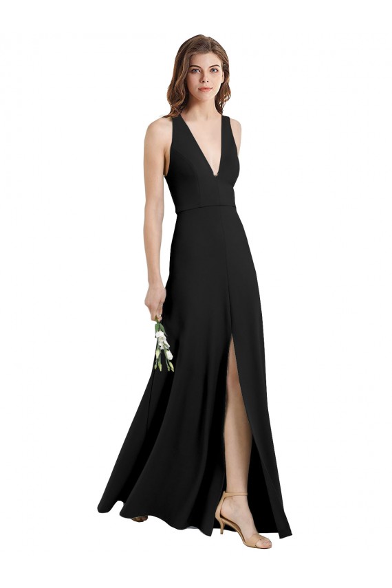 Discount Sleek Halter V-Neck Long A-Line Stretch Formal Crepe Bridesmaid Dress / Prom Dress with Front Slit UK