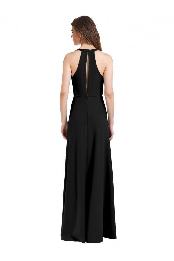 Discount Sleek Halter V-Neck Long A-Line Stretch Formal Crepe Bridesmaid Dress / Prom Dress with Front Slit UK