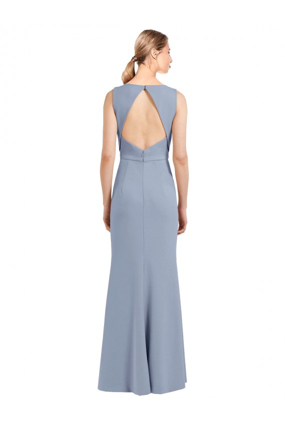 Discount Boat Neckline and Sleek Fit and Flare Crepe Bridesmaid Dress with Keyhole Back UK
