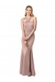 Discount Long Floor Length High Neck Fit and Flare Stretch Crepe Bridesmaid Dress / Prom Dress with Side Slit UK
