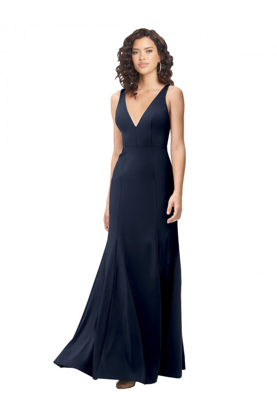 Discount Classic V-Neck Long Stretch Formal Crepe Bridesmaid Dress / Prom Dress with V-Back UK