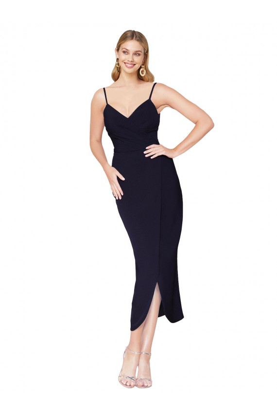 Discount High Neck Spaghetti Straps Formal Crepe Short Cocktail Wrap Bridesmaid Dress / Prom Dress UK
