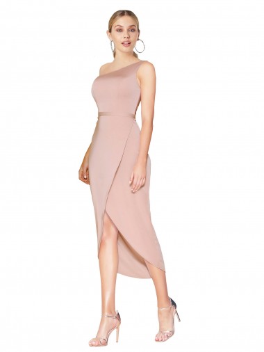Discount Knee Length One Shoulder Formal Crepe Short Wrap Bridesmaid Dress / Prom Dress UK