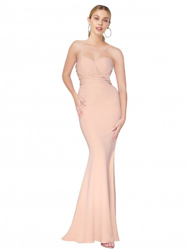 Discount Sweetheart Shirred Neck Long Floor Length Formal Crepe Bridesmaid Dress / Prom Dress UK