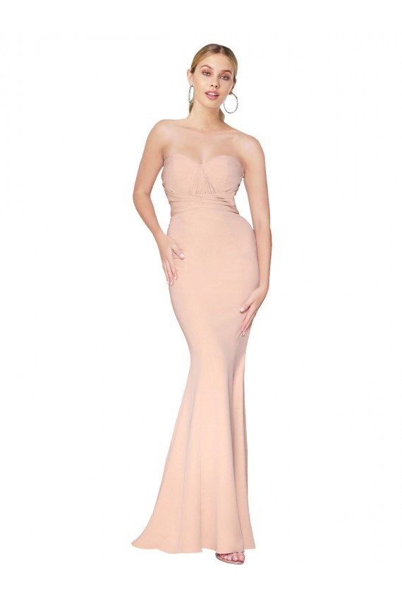 Discount Sweetheart Shirred Neck Long Floor Length Formal Crepe Bridesmaid Dress / Prom Dress UK