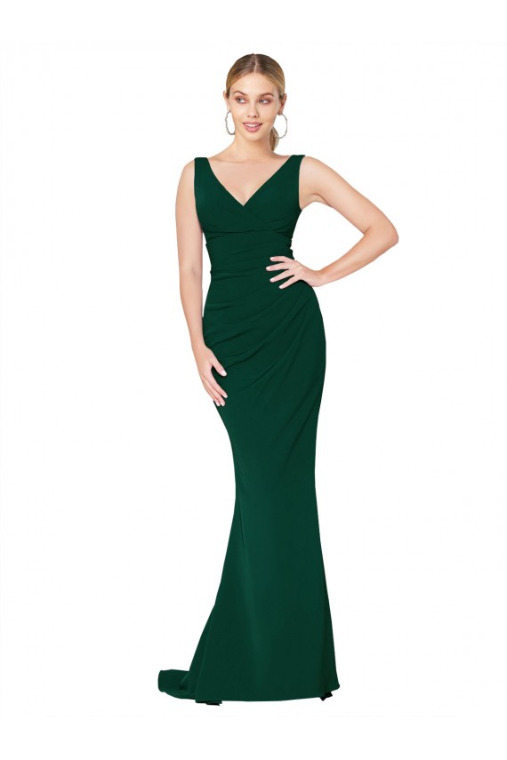 Discount V-Neck Floor Length Long Formal Crepe Mermaid Bridesmaid Dress / Prom Dress UK
