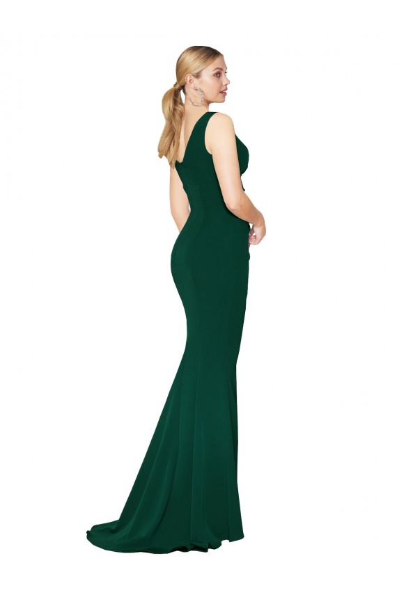 Discount V-Neck Floor Length Long Formal Crepe Mermaid Bridesmaid Dress / Prom Dress UK