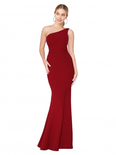 Discount One Shoulder Long High Neck Sleeveless Mermaid Formal Crepe Bridesmaid Dress / Prom Dress UK