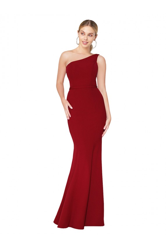Discount One Shoulder Long High Neck Sleeveless Mermaid Formal Crepe Bridesmaid Dress / Prom Dress UK