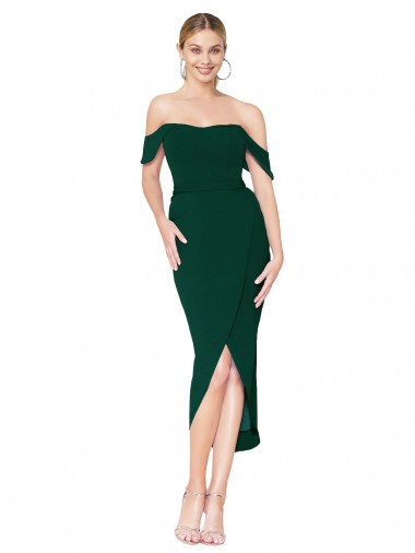 Discount Off the Shoulder Knee Length Formal Crepe Short Cocktail Wrap Bridesmaid Dress / Prom Dress UK