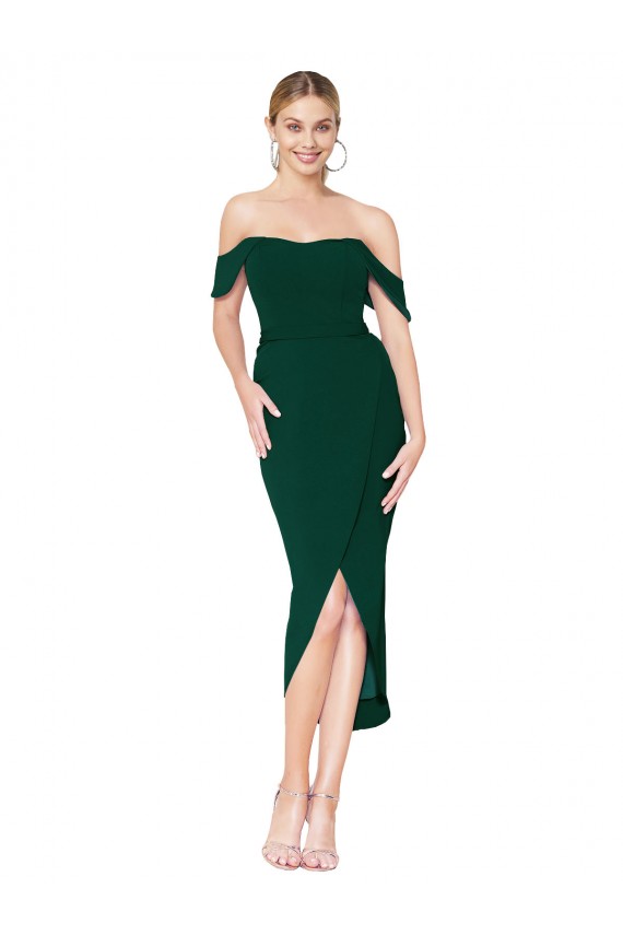 Discount Off the Shoulder Knee Length Formal Crepe Short Cocktail Wrap Bridesmaid Dress / Prom Dress UK