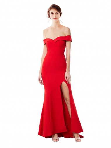 Discount Off the Shoulder Sweetheart Maxi Formal Crepe Bridesmaid Dress / Prom Dress With Thigh Split and Train UK