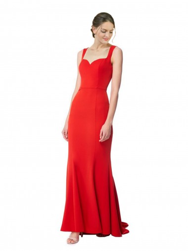 Discount Long Chapel Train Fishtail Maxi Formal Crepe Bridesmaid Dress / Prom Dress with Sweetheart Neckline UK