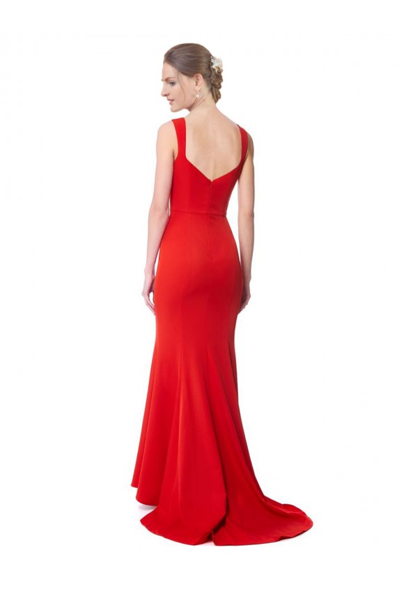 Discount Long Chapel Train Fishtail Maxi Formal Crepe Bridesmaid Dress / Prom Dress with Sweetheart Neckline UK