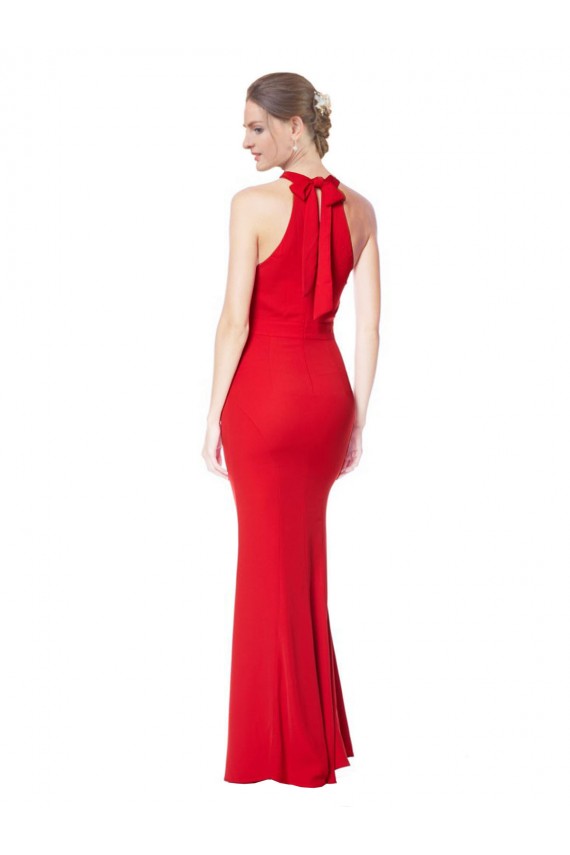 Discount Halter Neck Keyhole Back Sleeveless Formal Crepe Maxi Bridesmaid Dress / Prom Dress UK