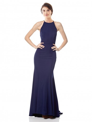 Discount High Neck Fishtail Formal Crepe Bridesmaid Dress / Prom Dress with Open Back Detail UK