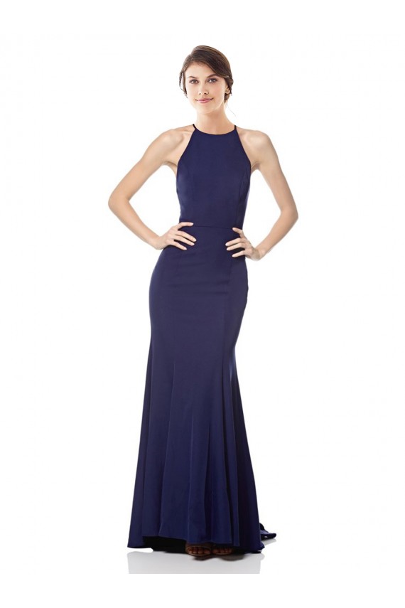 Discount High Neck Fishtail Formal Crepe Bridesmaid Dress / Prom Dress with Open Back Detail UK