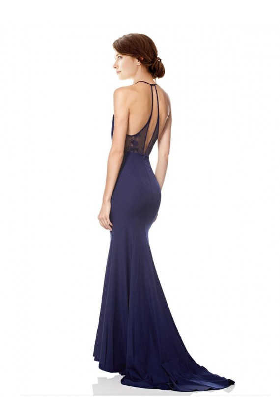 Discount High Neck Fishtail Formal Crepe Bridesmaid Dress / Prom Dress with Open Back Detail UK
