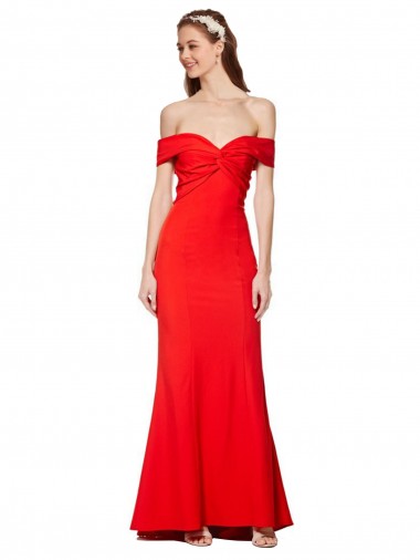 Discount Cross Front and Back Bardot Sleeveless Formal Crepe Maxi Bridesmaid Dress / Prom Dress UK
