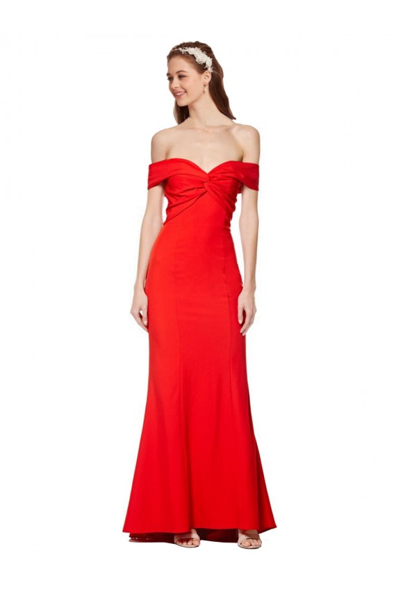 Discount Cross Front and Back Bardot Sleeveless Formal Crepe Maxi Bridesmaid Dress / Prom Dress UK