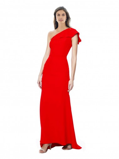 Discount High Neck Ruffle Frill One Shoulder Maxi Formal Crepe Bridesmaid Dress / Prom Dress UK