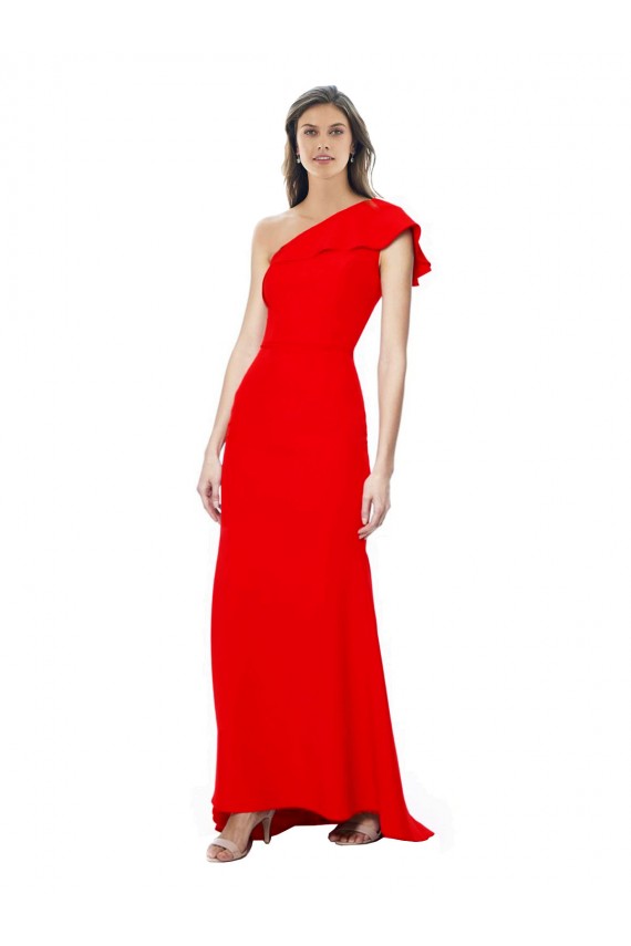 Discount High Neck Ruffle Frill One Shoulder Maxi Formal Crepe Bridesmaid Dress / Prom Dress UK