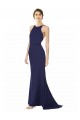 Discount Fishtail High Neck Maxi Formal Crepe Bridesmiad Dress with Strappy Back Detail UK