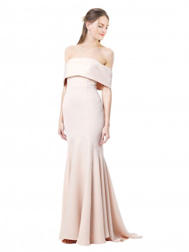 Discount Mermaid Bardot Maxi Formal Crepe Bridesmiad Dress with Fishtail Train UK