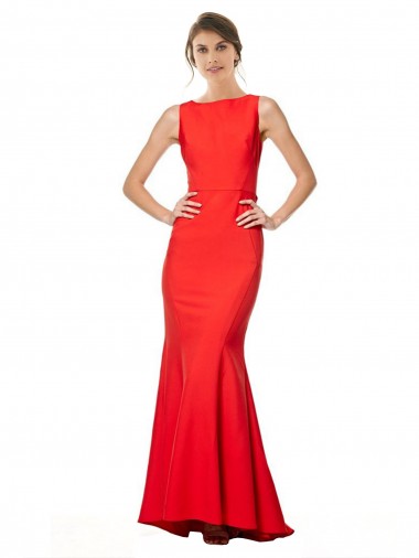 Discount High Neck Maxi Formal Crepe Bridesmiad Dress with Exaggerated Back Ruffle UK