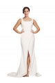 Discount Square Neck Long Sheath Sweep Train Crepe Bridesmaid Dress / Prom Dress  UK
