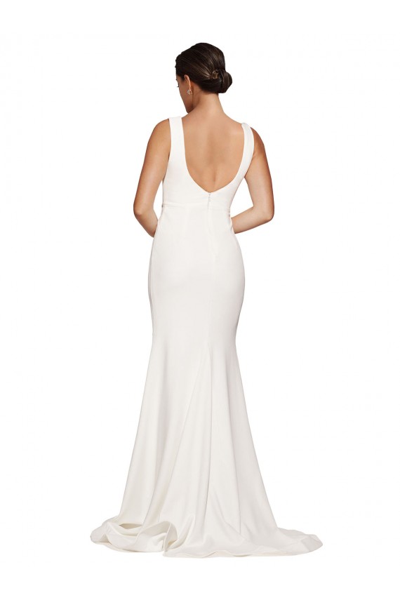 Discount Square Neck Long Sheath Sweep Train Crepe Bridesmaid Dress / Prom Dress  UK