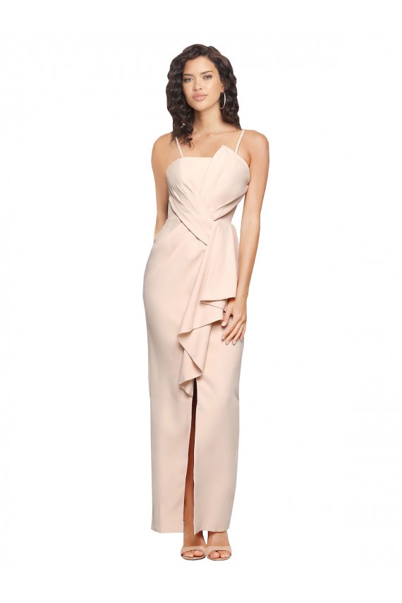 Discount Long Full Length Ruffles Strapless Low Back Crepe Bridesmaid Dress / Prom Dress with Straps UK