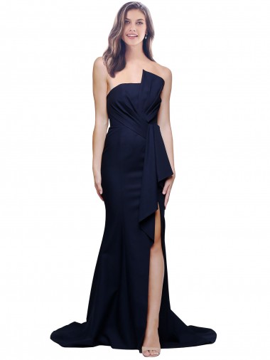 Discount Long Strapless Sweep Train Low Back Crepe Bridesmaid Dress / Prom Dress UK