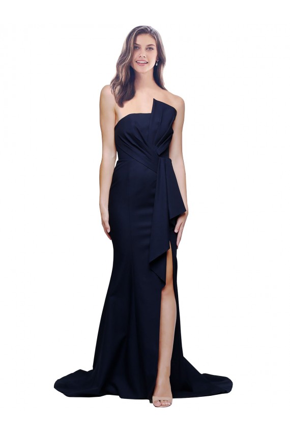 Discount Long Strapless Sweep Train Low Back Crepe Bridesmaid Dress / Prom Dress UK