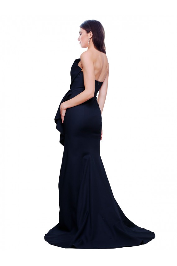 Discount Long Strapless Sweep Train Low Back Crepe Bridesmaid Dress / Prom Dress UK