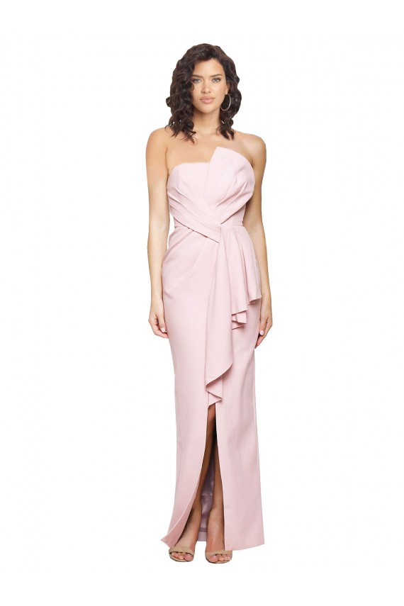 Discount Strapless Long Full Length Ruffles Low Back Formal Crepe Bridesmaid Dress / Prom Dress UK