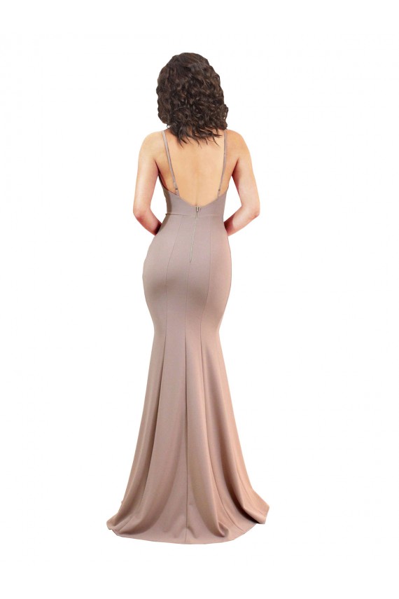 Discount Fishtail Shape V-Neck Formal Crepe Bridesmaid Dress / Prom Dress with Slit UK