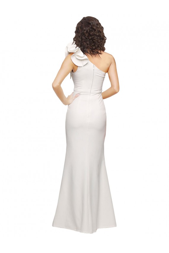 Discount One Shoulder Long Full Length Formal Crepe Bridesmaid Dress / Prom Dress with Ruffles and Side Split UK