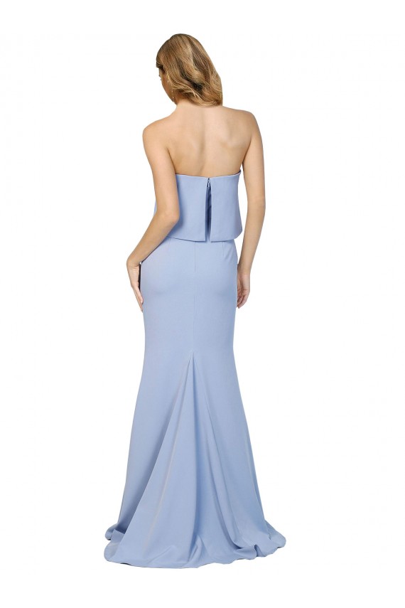 Discount Strapless Full Length Formal Crepe Bridesmaid Dress / Prom Dress with Bodice Overlay UK