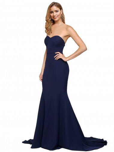 Discount Fit and Flare Sweetheart Long Formal Crepe Bridesmaid Dress / Prom Dress with Sweep Train UK