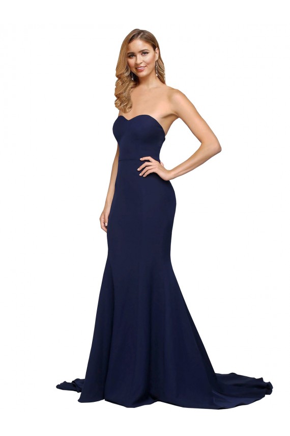 Discount Fit and Flare Sweetheart Long Formal Crepe Bridesmaid Dress / Prom Dress with Sweep Train UK