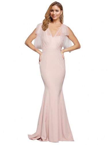 Discount Double Bow Full Length Sweetheart Formal Crepe Bridesmaid Dress / Prom Dress with Tulle Overlay UK