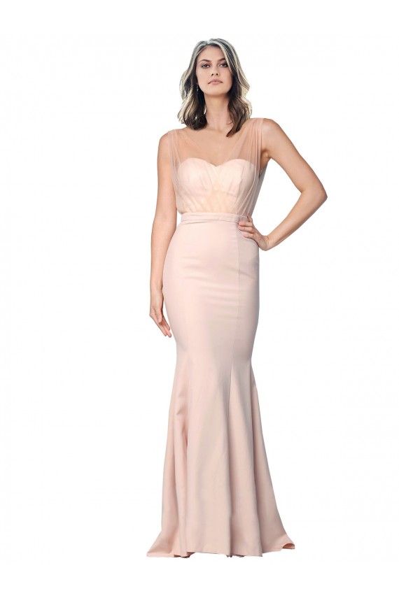 Discount Full Length Sweetheart Formal Crepe Bridesmaid Dress / Prom Dress with Tulle Overlay UK
