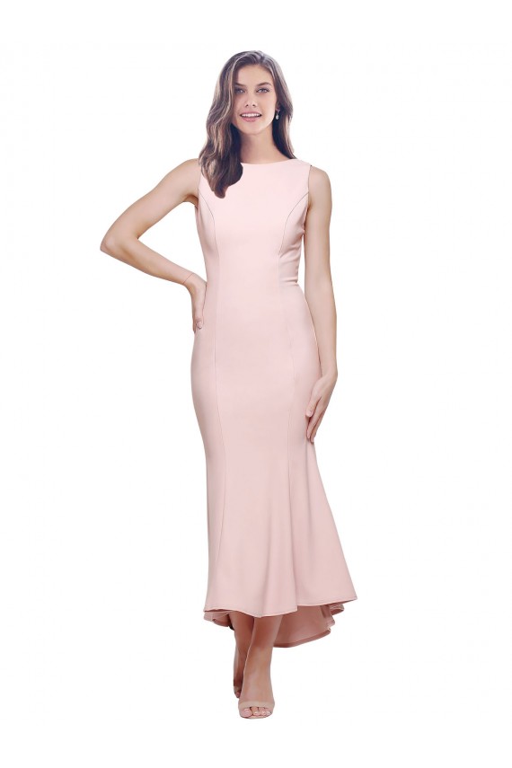 Discount High Neck Low V-Back Cocktail Midi Length Formal Crepe Bridesmaid Dress / Prom Dress UK