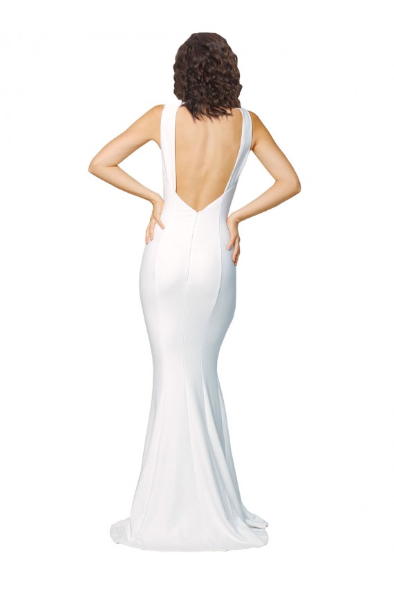 Discount High Neck Low V-Back Long Formal Crepe Bridesmaid Dress / Prom Dress UK
