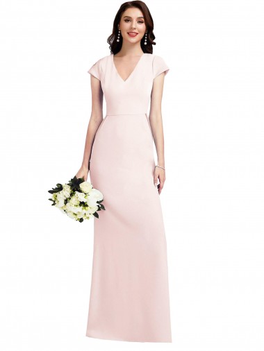 Discount Cap Sleeve A-Line Formal Crepe Bridesmaid Dress / Prom Dress with Pockets UK