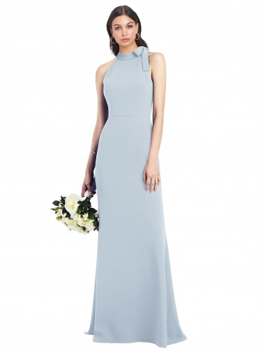 Discount Halter Bow Neck Open Back Soft Full Length Trumpet Bridesmaid Dress / Prom Dress UK
