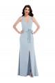 Discount Open Back Halter Maxi Formal Crepe Bridesmaid Dress / Prom Dress with Draped Bow UK