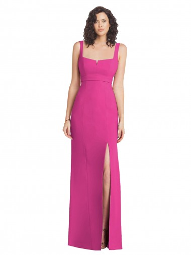 Discount Wide Strap Notch Empire Waist Bridesaid Dress with Front Slit UK
